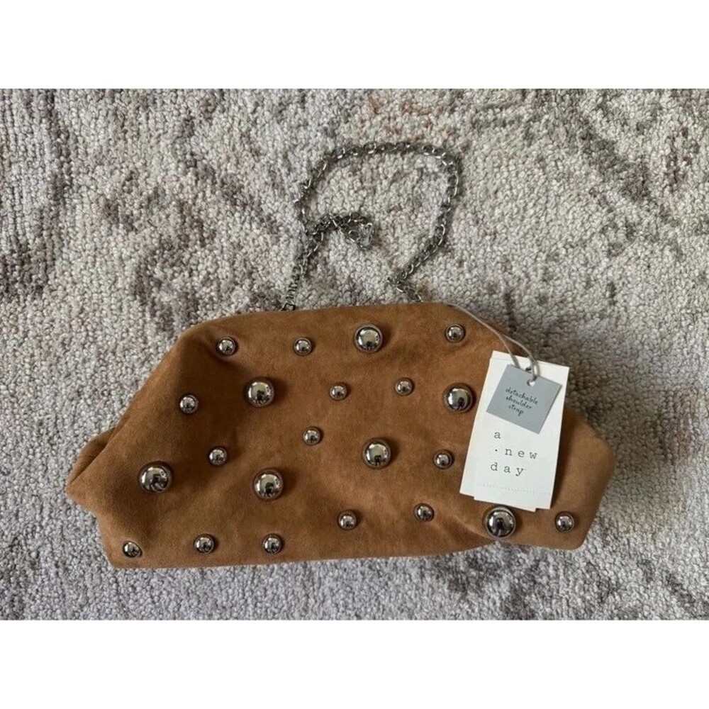 A New Day Studded Oversized Clutch in brown